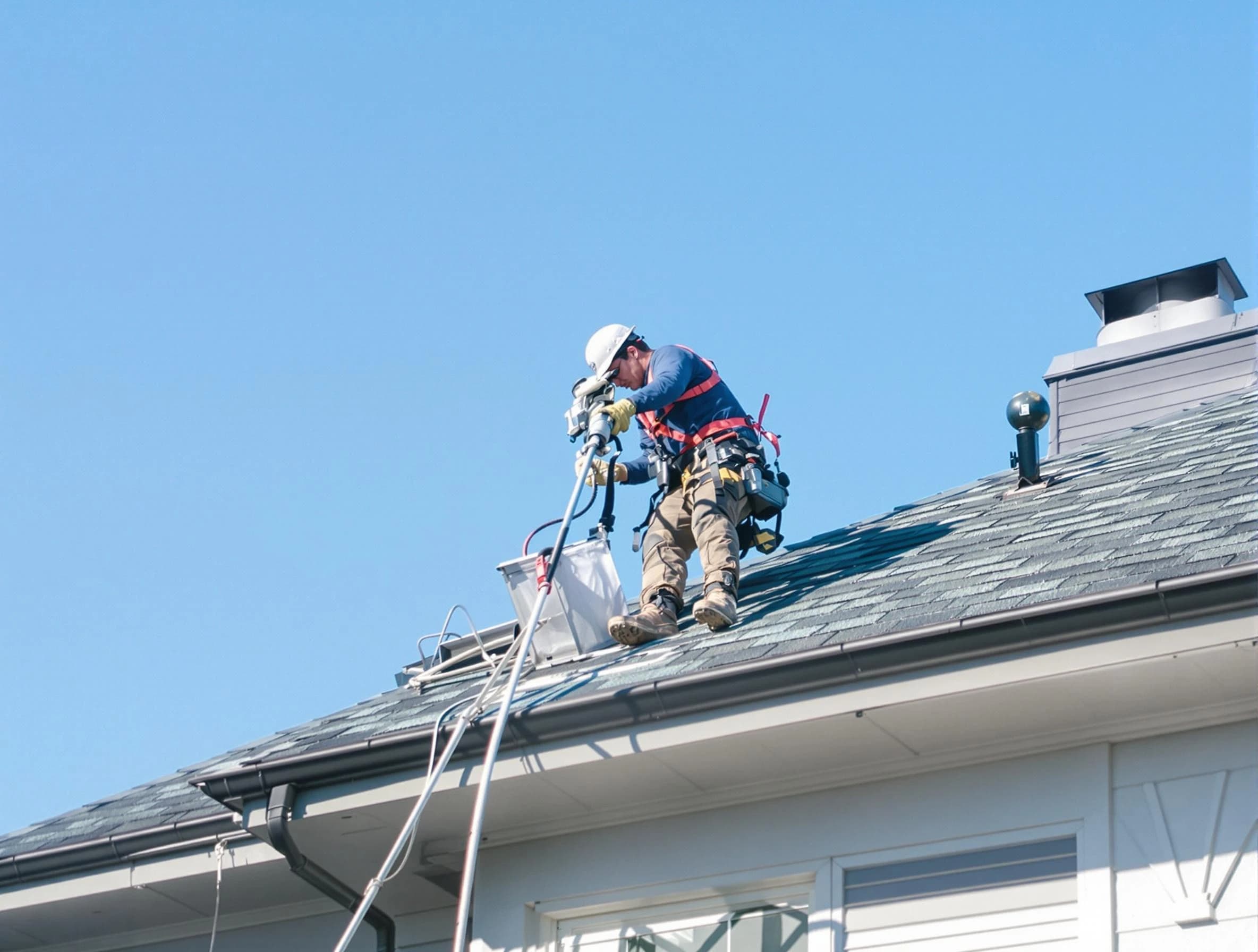 Lexington Dryer Vent Cleaning certified technician cleaning a roof-mounted dryer vent system in Lexington