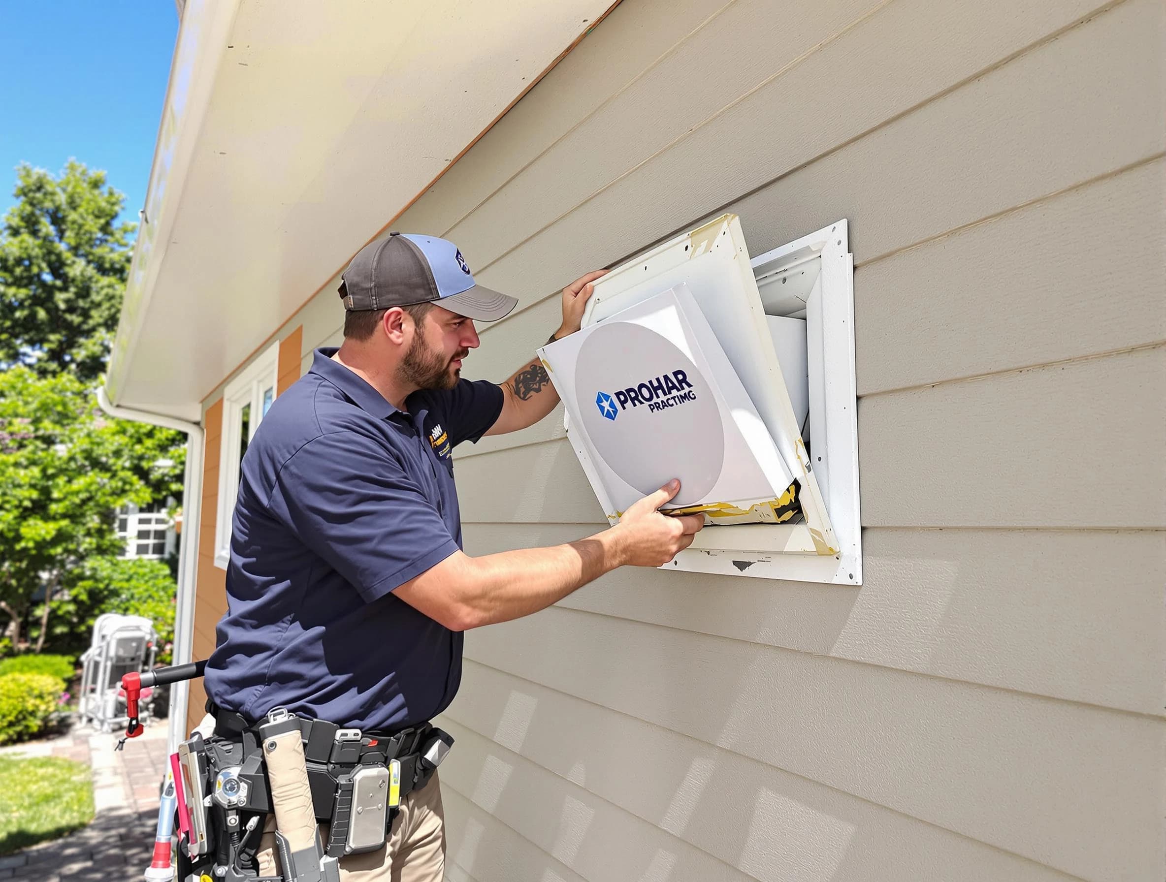 Lexington Dryer Vent Cleaning technician installing a new protective dryer vent cover on a home in Lexington