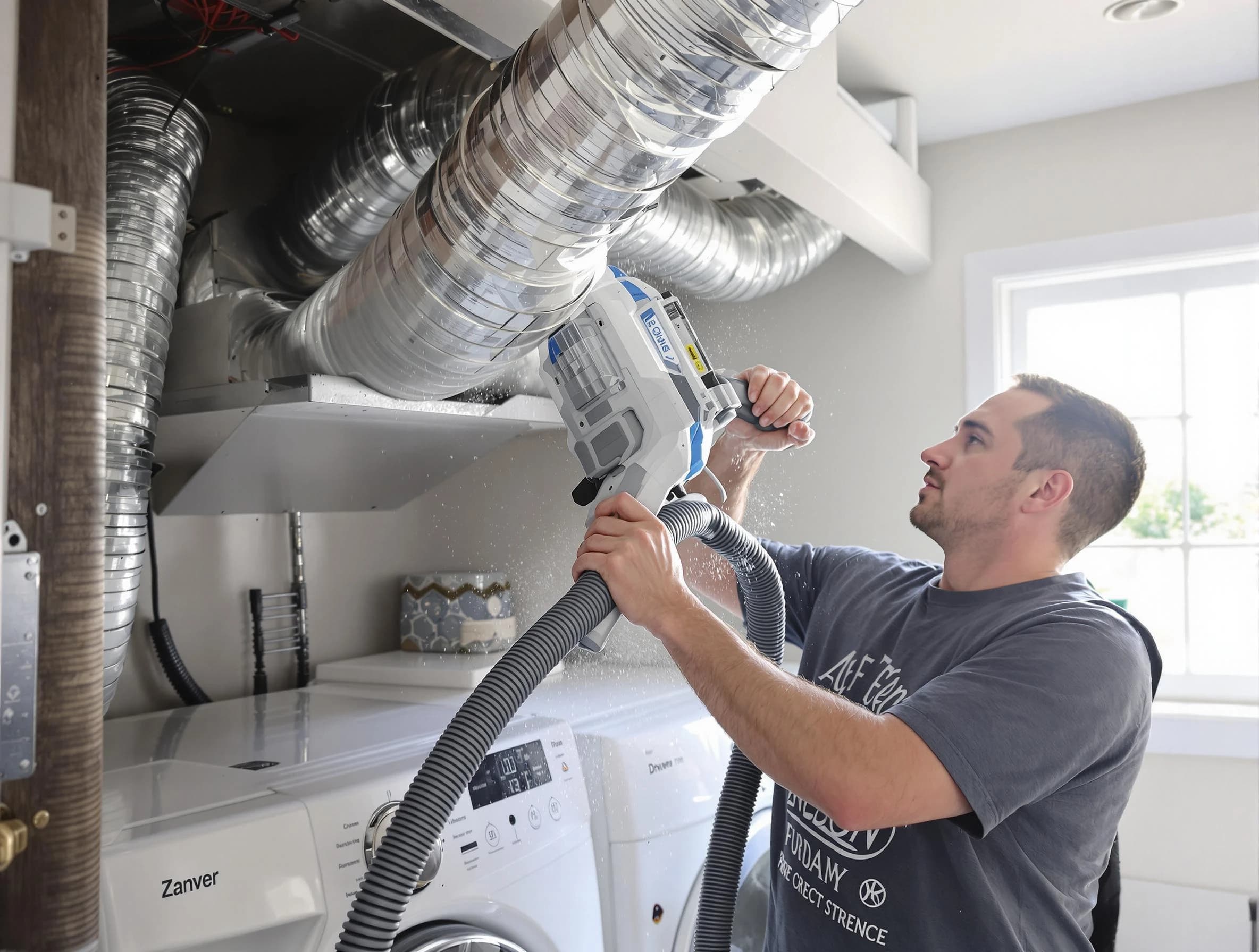 Lexington Dryer Vent Cleaning specialist cleaning deep within a dryer vent duct system in Lexington