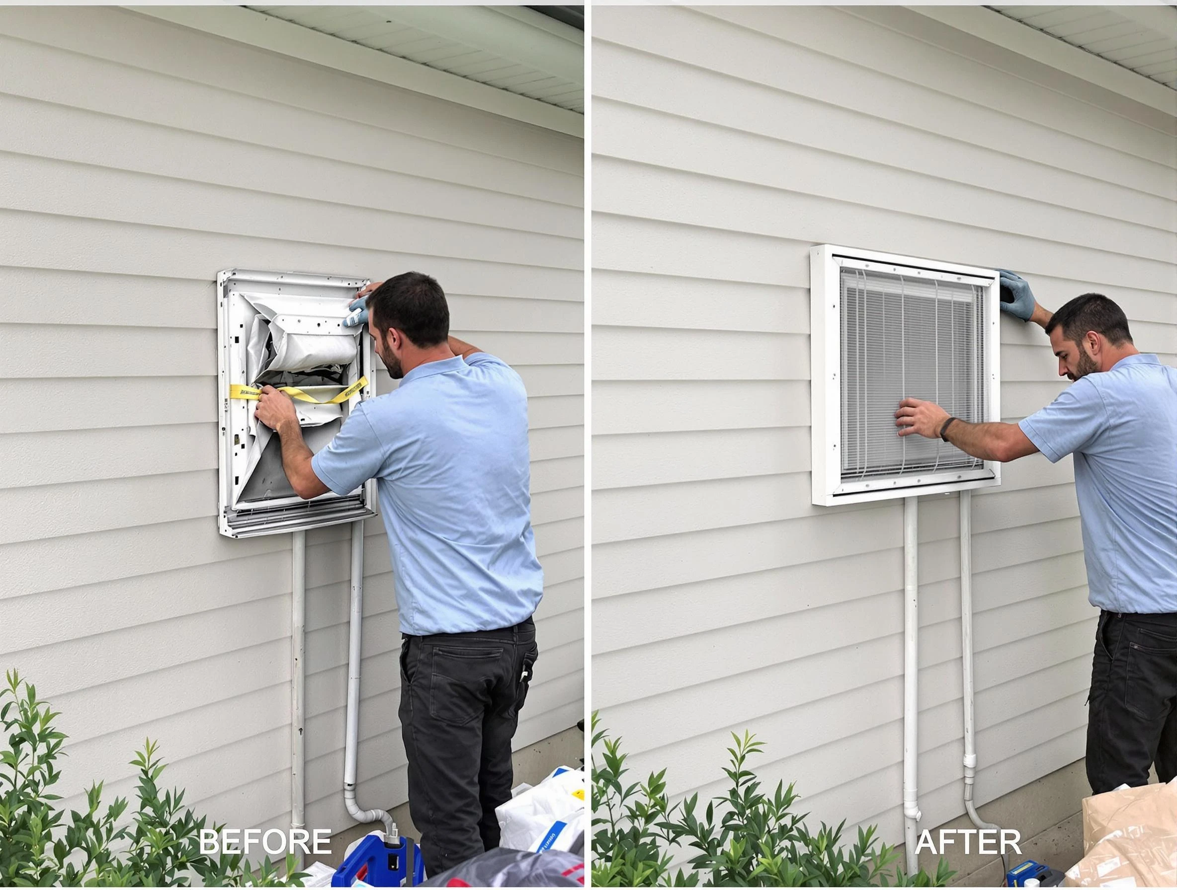 Lexington Dryer Vent Cleaning technician installing high-quality dryer vent cover at a residential property in Lexington